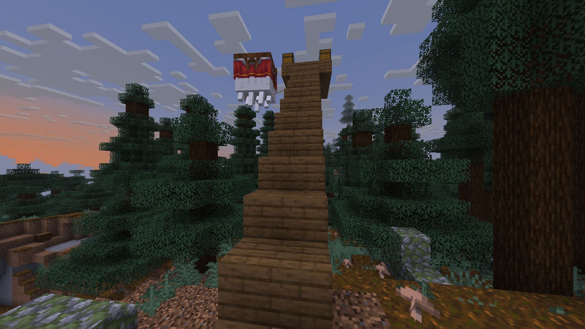 Start by building any kind of stairs from the edge of your base (Image via Sportskeeda Gaming || Mojang Studios)